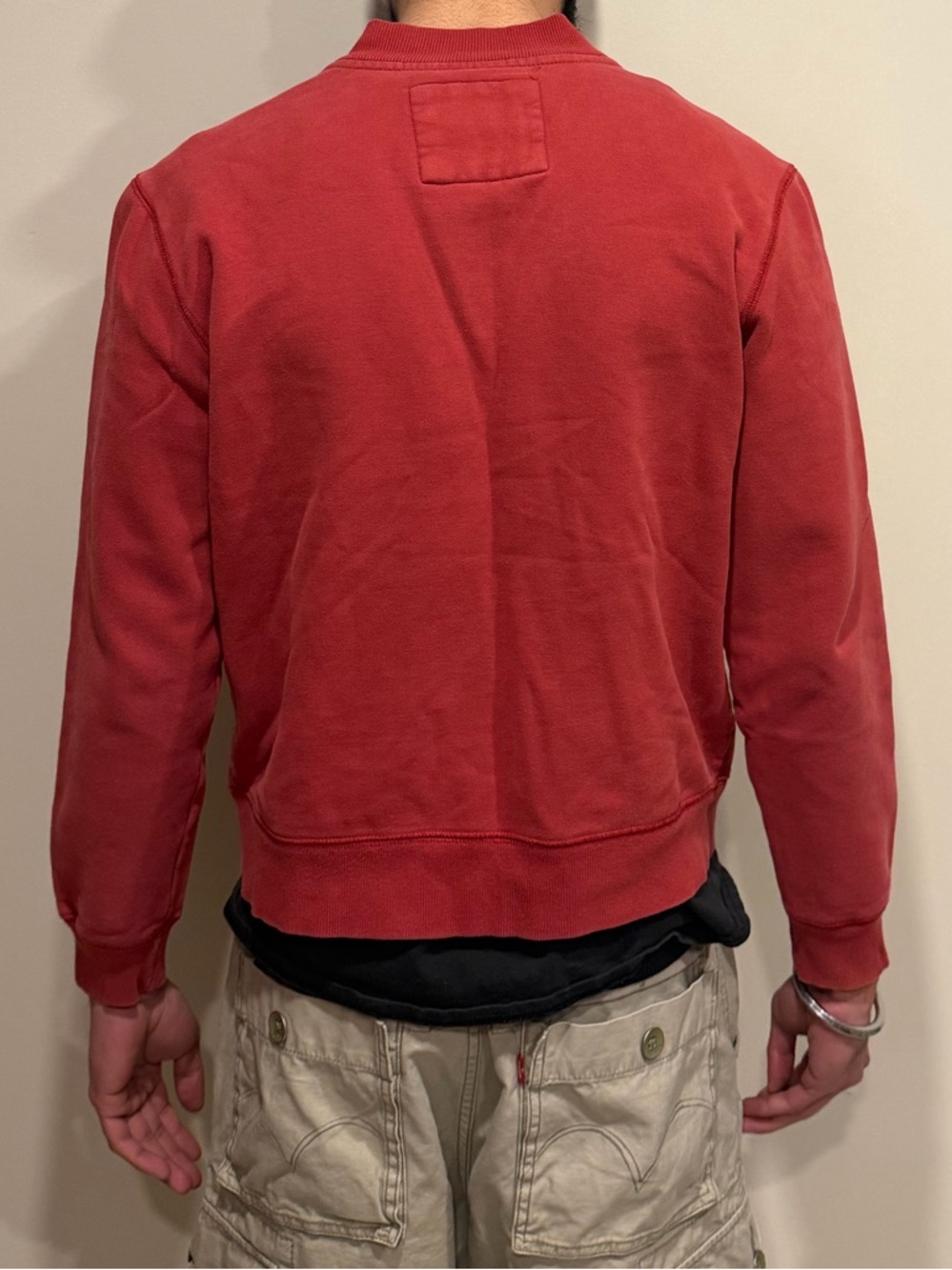 Men's Red Button-Up Bomber cardigan - Picture 2 of 4